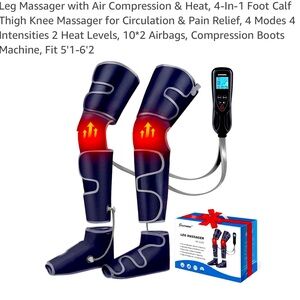 Leg Massager with Air Compression & Heat, 4-In-1 Foot Calf Thigh Knee Massager
